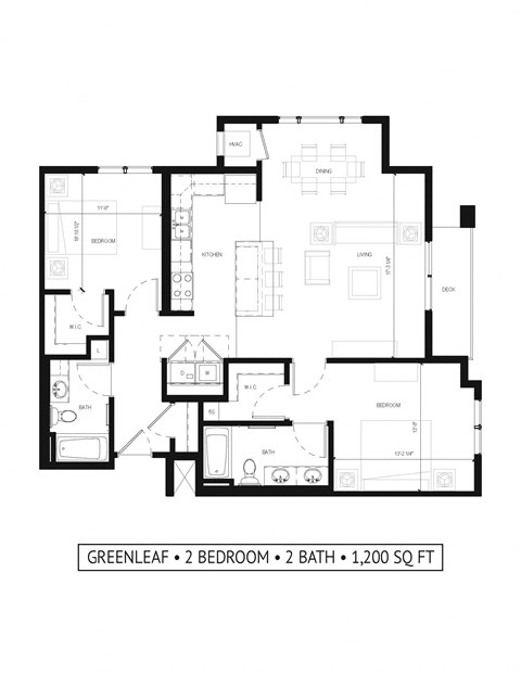 Floor plan for 2 beds, 2 baths, 1200 sqft
